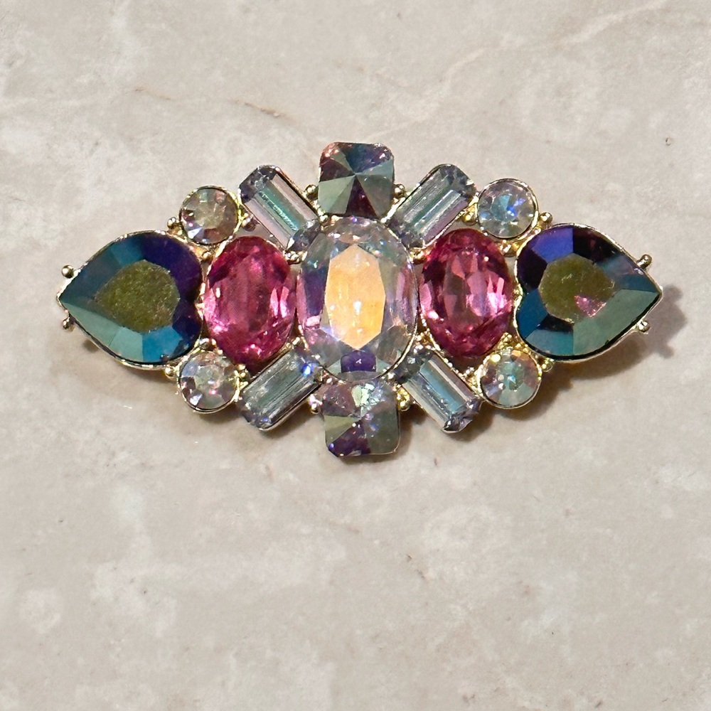 Yves Saint Laurent heart crystal statement brooch, YSL jewelry France pin